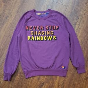 Aviator Nation Purple Crewneck Sweatshort Size S Never Stop Chasing Rainbows